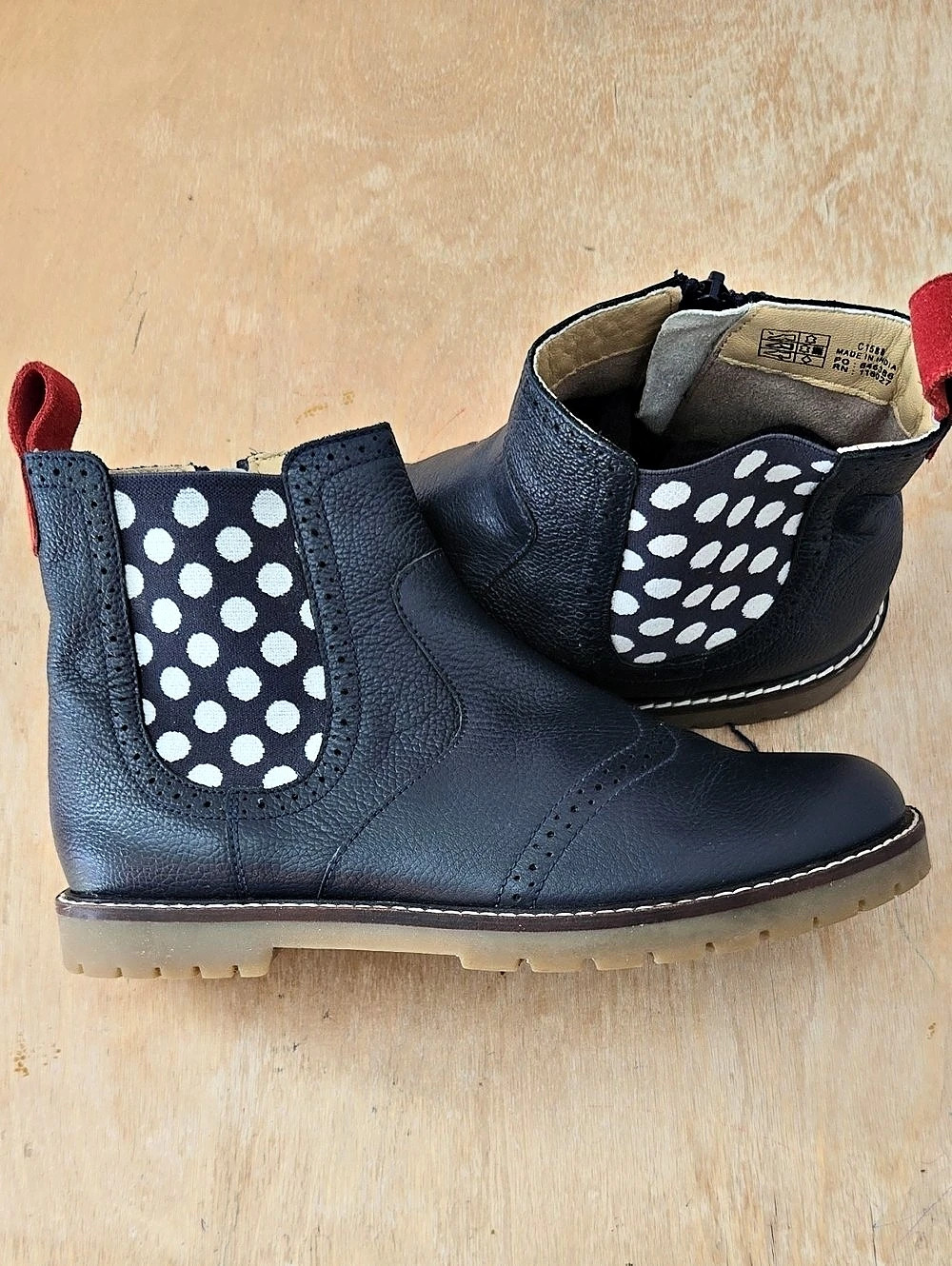 Mini Boden Leather Polka Dot Ankle Boots in Navy Blue